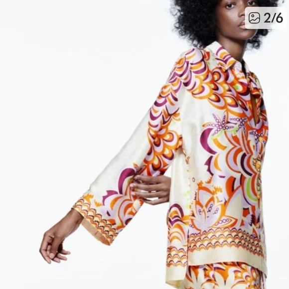 Zara Retro Print Two-Piece Set | Boho Chic Size L - Picture 6 of 8